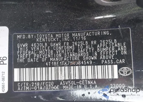 2017 Toyota Camry Le from USA, damaged, VIN 4T1BF1FK7HU364549